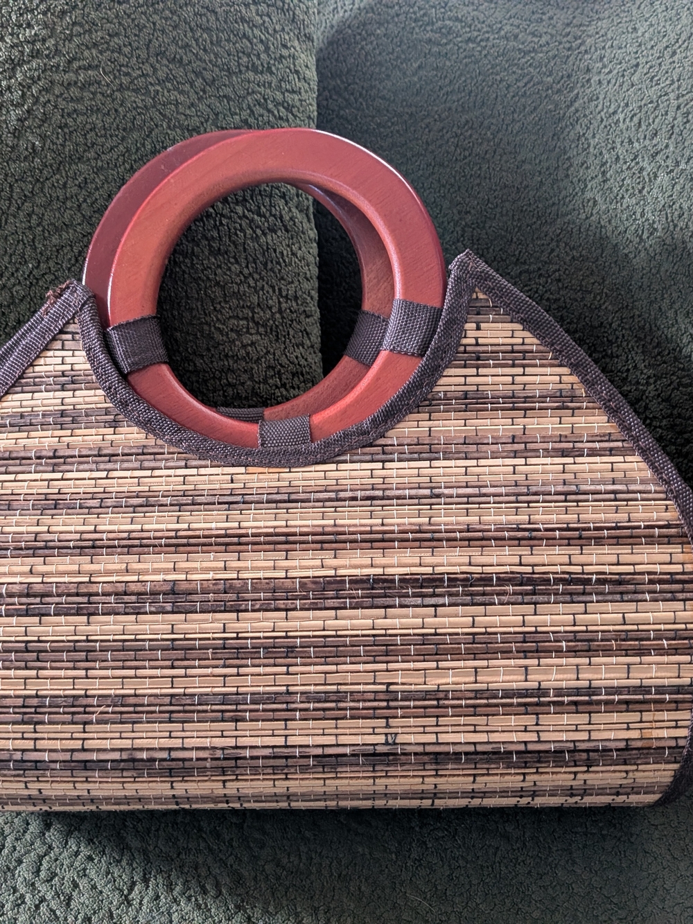 Woven Straw Tote with Red Wooden Handles